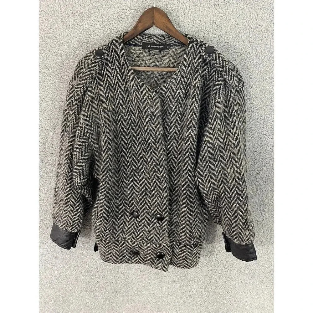 I.B Diffusiuon womens‎ cardigan sweater medium gray black mohair wool blend